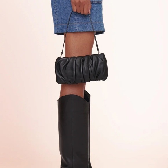 BEAN BAG BLACK STAUD-Shoulder Bag – Pleated Soft Leather - Picture 2 of 12